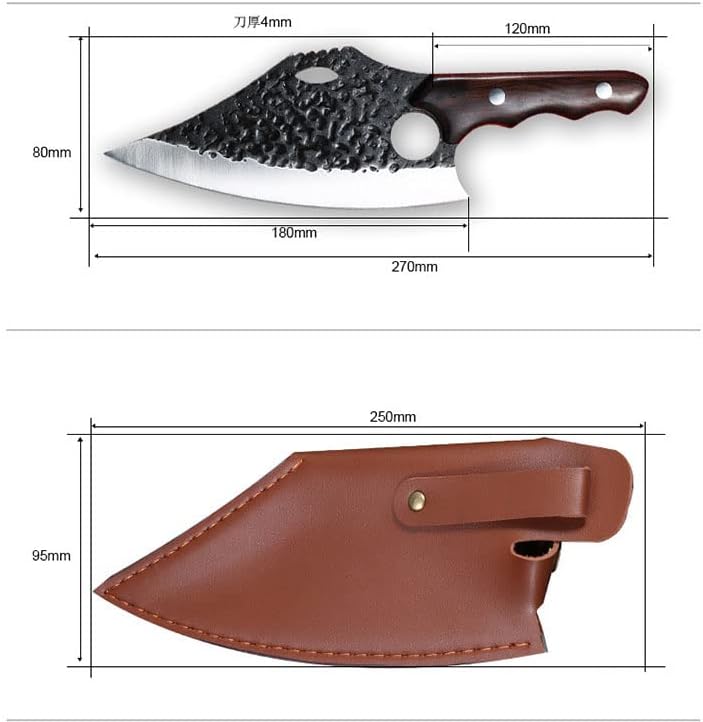 Meat Cleaver,Cleaver Knife Forged Hammered Fish Killing Knife Beef Sheep Butcher Knife Carbon Steel Multipurpose Knife for Meat Vegetables (Color : With PU Leather case)