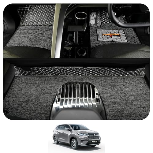 Image of CONTINENTAL [Butterfly 7D Invicto Car Mats] Luxury 7D Car Floor Mats for Invicto 7 Seater (2022-2026) || Scratchproof & Waterproof Invicto 7D Car Mats || Color - Black & Silver