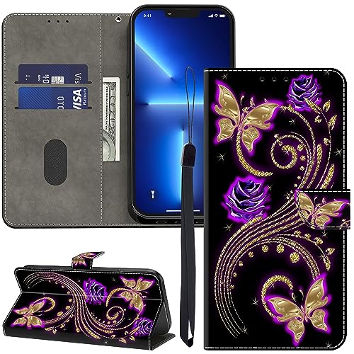 ALILANG for LG Stylo 5/LG Stylo 5 Plus/LG Stylo 5V/LG Stylo 5X Wallet Case with Credit Card Holder, Flip Book PU Leather Protective Magnetic Cover for LG Stylo 5 Phone Case-Purple Flower