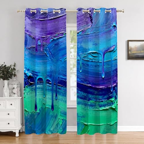 BaoNews Colorful Abstract Oil Blackout Curtains for Bedroom, Pink Marble Brush Drapes Plastic Grommet Top Insulated Thermal Living Room, 52X84 in 2 Panels