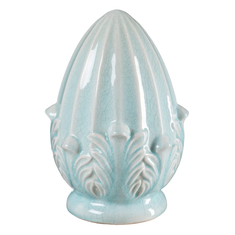 LOLAhome Figura Oval Flor de lis de cerámica Azul de Ø 17x25 cm
