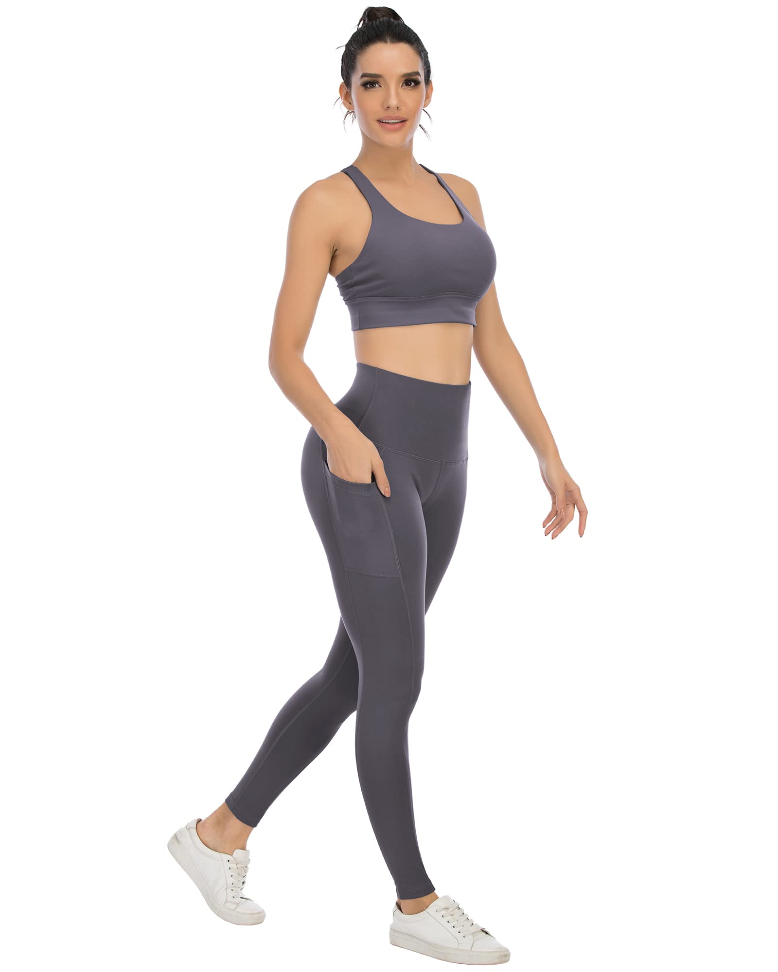 YOUNGCHARM Confezione da 4 Leggings da Donna con Tasche a Vita Alta, Controllo Addome, Pantaloni da Yoga