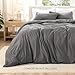 Bare Home Microfiber Duvet Cover Set - Ultra Soft Washed Microfiber - Full Size - Linen-Like Look - Easy Care - Breathable Fabric - Our Softest Duvet Cover Set (Full, Grey)