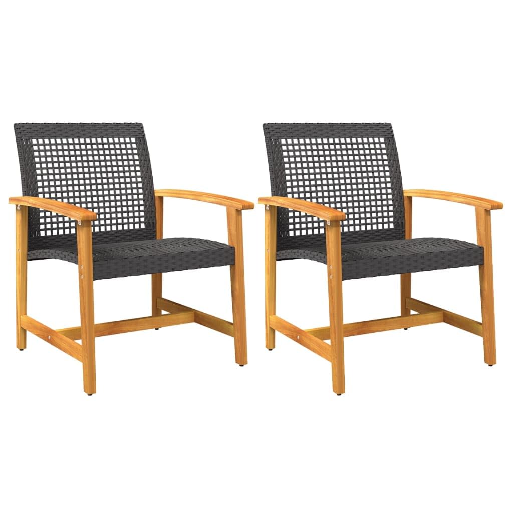 vidaXL Garden Chairs 2 pcs, Dining Chair for Patio Terrace Yard Balcony Picnic, Outdoor Chair for Relax, Armchair, Black Poly Rattan and Acacia Wood