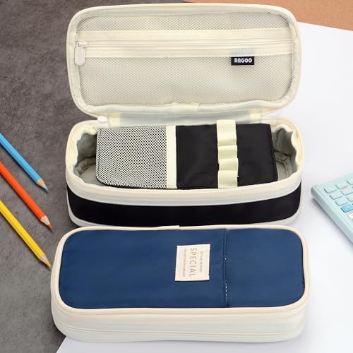 Image of Large Capacity Big Special Cute Aesthetic Preppy Canvas Pencil Case Organizer Holder Pouch Bag with Zipper Compartments, Pen Cases for Women Girls School Adults (Black)