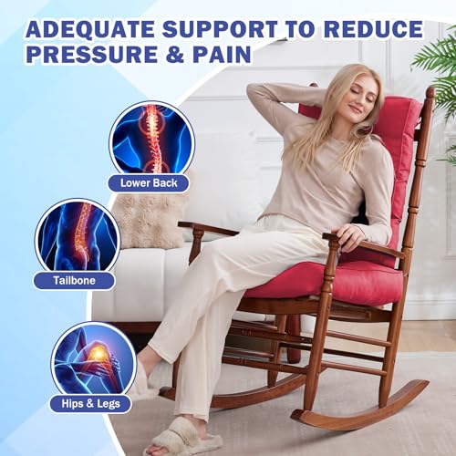 IPYNBAP Rocking Chair Cushion, Waterproof and Fade-Resistant Patio Chair Cushions, Tufted Chair Pads for Rocker Furniture, 17x17 Inch, Indoor/Outdoor Seat Cushions with Ties, Burgundy
