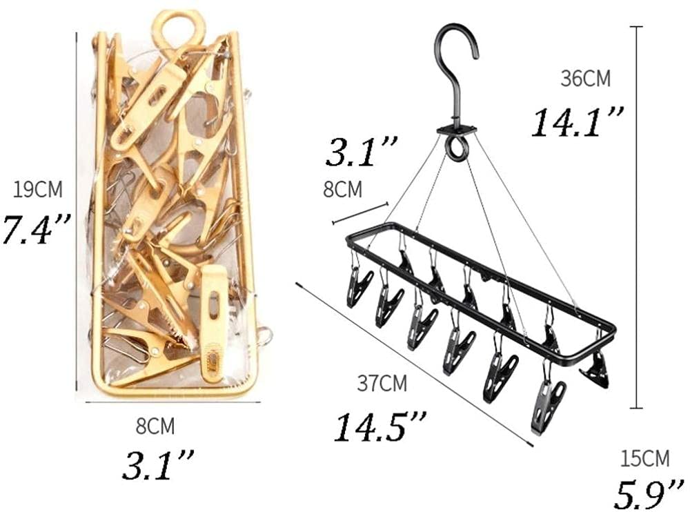FAXIOAWA 12 Clips Aleación De Aluminio Tendedero De Lavandería Colgador De Ropa Calcetines De Secado Sombrero Sujetadores Ropa Interior Calcetines Guantes para Viajes-Pozo Plateado