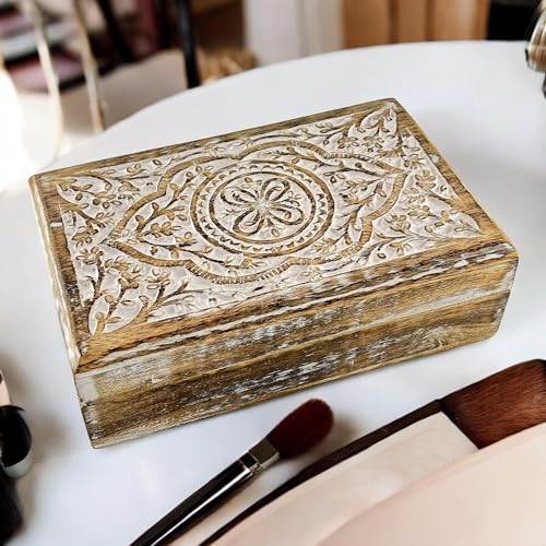 S.B.ARTS Premium Wooden Mini Jewellery Box Butterfly Floral Design-Trinket Box for Ladies-Jewellery Storage Case-Antique Look-Traditionally Handcrafted-Home Decor Accessories-Women Ideal Gift, White
