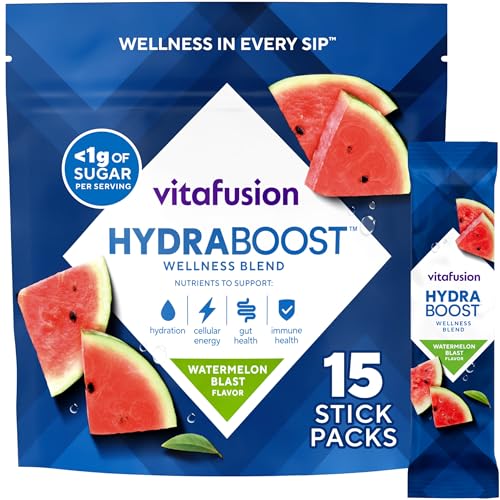 Vitafusion Hydraboost Drink Powder Packets, Electrolytes Support Daily Hydration, Vitamins Support Cellular Energy & Immune Health, Prebiotic Fiber Supports Gut Health, Watermelon Blast, 15 Sticks - image 1