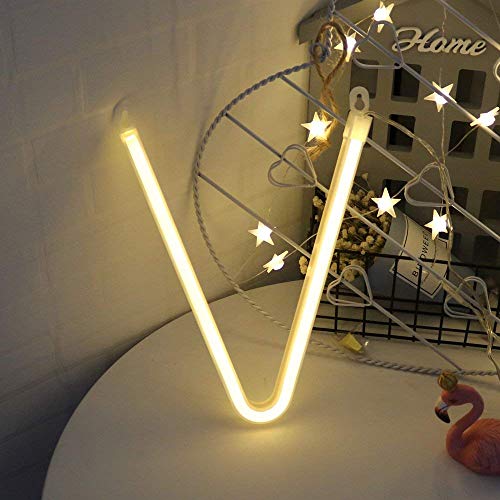 Image of ENUOLI Warm White Letters Neon Night Light LED Alphabet Marquee Light Neon Letters Sign Decorative Words Light for Birthday Wedding Party Baby Room Christmas Bar Club Wall Hanging Decor(V)