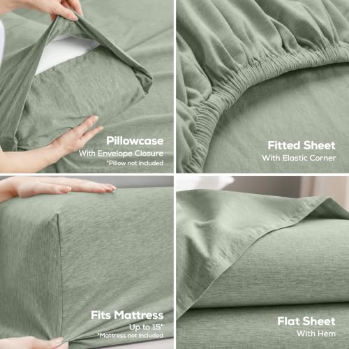 Image of Utopia Bedding California King Size Sheet Set - 4 Piece Bed Sheets, Soft and Breathable Microfiber, Includes 1 Fitted Sheet, 1 Flat Sheet and 2 Pillowcases - Oeko Tex (Heather Sage)