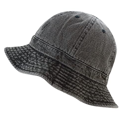 The Hat Depot 100% Cotton Long Brim and Deeper Beanie & Tennis Packable Summer Fashion Bucket Hat (S/M, 2. Tennis - Black Denim)