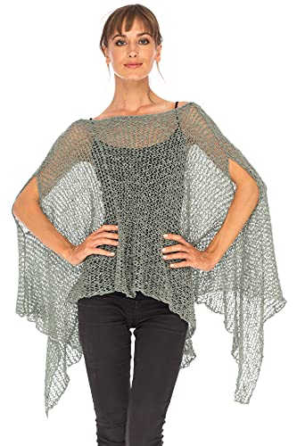 SHU-SHI Womens Cozy Poncho Shrug Lightweight Knit Pullover Sweater Top Coverup Oversized Shawl