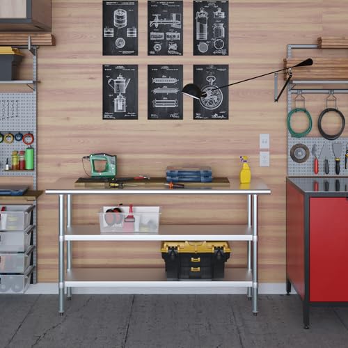 Image of AmGood Stainless Steel Work Table with 2 Shelves | NSF | Metal Utility Table (60 inch Long x 18 inch Deep)