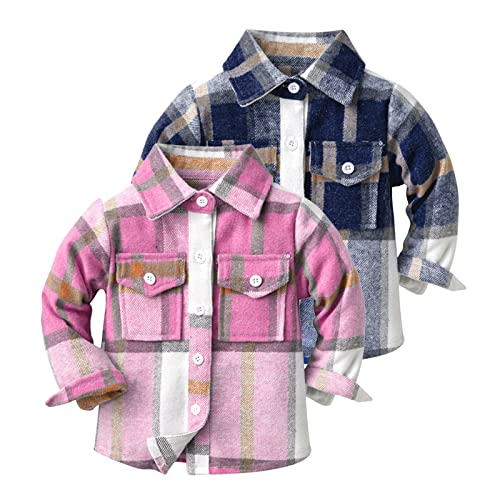 Little Boys Girls Plaid Flannel Shirt Long Sleeve Button Down Jacket Kids Baby Shacket Shirts Fall Trendy Coat with Pockets4