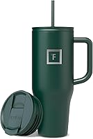 Vista 32 de IRON °FLASK Co-Pilot Taza térmica con popote y tapas abatibles, botella con asa para bebida caliente o fría, a prueba de fugas, para agua o café