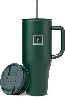 IRON °FLASK Dark Pine Insulated Travel Mug with Straw & Flip Cap Lids