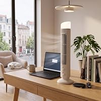 Yosoo Health Gear Turmventilator ohne Flügel, USB-Tisch-Standventilator mit 90°-Oszillation, Einstellbarer Geschwindigkeit, Geräuschloses, Kompaktes Design mit Licht für Zuhause, Schlafzimmer, (WHITE) – Ansicht 3