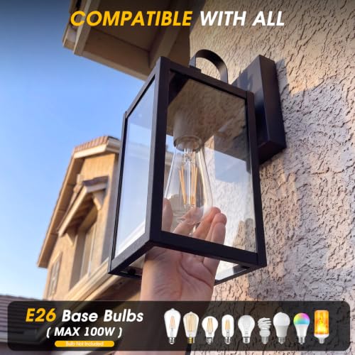 RLdream 11.8" Porch Light, Clear Glass Outdoor Wall Light, All-Metal Black - image 5