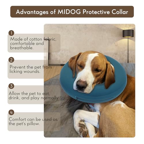 Image of MIDOG Inflatable Dog Cone, Soft Donut Recovery Collar Alternative After Surgery to Help Prevent Licking, Comfy E Collar with Neck Pillow Design, Blue, M+