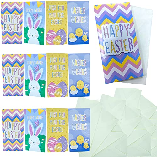 12x Card Wallets with Envelopes, Gift Voucher, Money Wallets for Cash Gifts, Money Envelopes, Easter Cards, Ideal for Sending Money At Easter, Size - 17cm