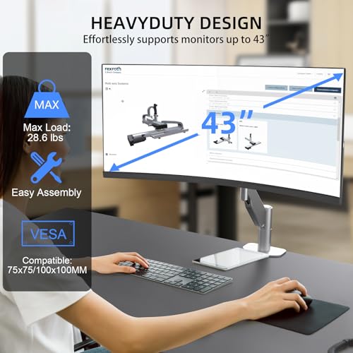 Image of Suptek Ultrawide Monitor Arm Mount for 17 to 43 Inch Heavy Duty Curved Screen,Holds 28.6 lbs,Adjustable Gas Spring Monitor Arm Desk Mount Stand,75 /100 Vesa Mount,Silver(MD71MS)
