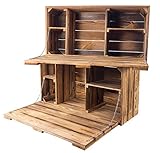 2X Vintage-Möbel24 geflammte/gebrannte Hängebar mit Arbeitsplatte Hausbar Bar, Truhe Regal braun