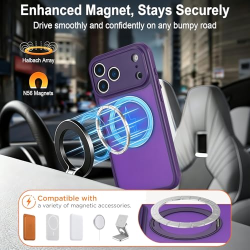 Image of for iPhone 17 Pro Max Case Compatible with MagSafe Full-Body Magnetic Phone Case with Built-in Tempered Glass Screen Protector& Stand for iPhone17 Pro Max Cover, Purple