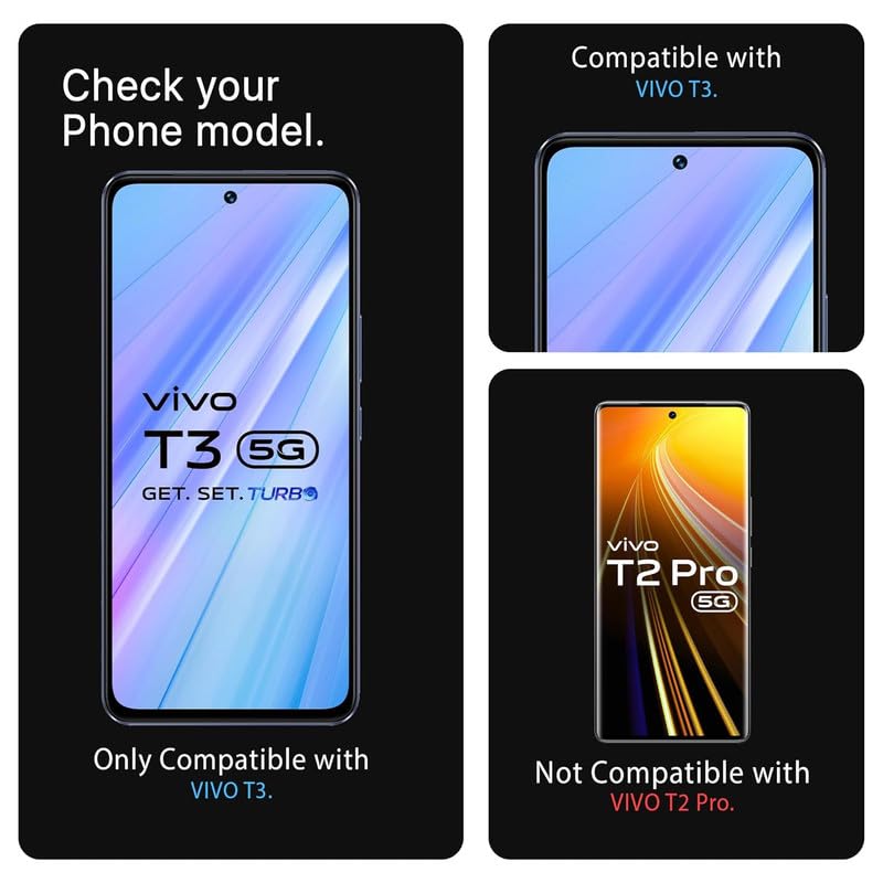 Image of Tempered Glass Screen Protector Compatible For Vivo T3 5G Smartphone Full Screen Coverage (Except Edge To Edge) And Free Complete Easy Installation Kit