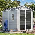 CDCASA 8x6 FT Resin Storage Shed, Large Waterproof Outdoor Sheds with Floor & Lockable Door & Vents, Outside Plastic Tool Shed for Backyard, Patio, Poolside, Cabinet