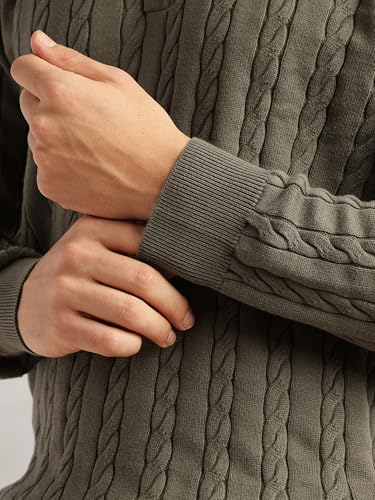 Image of Thomas Scott Men's | Regular Fit | Long Sleeves | Self Design | 100% Cotton | Button Closure | Dry Clean | Polo Collar | Knitted | T-Shirt
