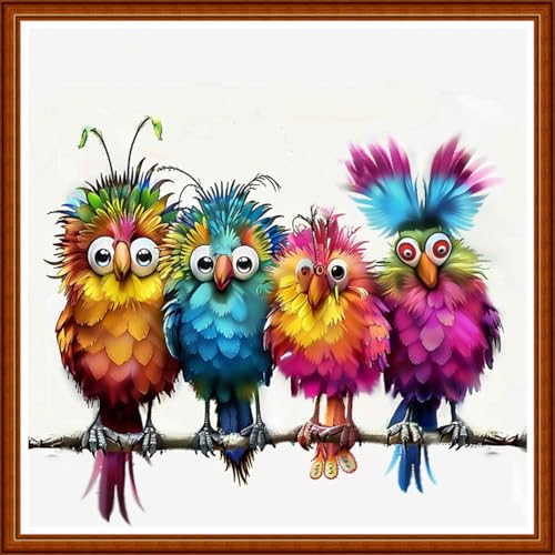 Image of Joyhoor Stamped Cross Stitch Kits for Beginners Needlepoint Kits for Adults Embroidery Kits 11CT Counted Cross Stitch Kits Printed Embroidery Pattern-Colorful Little Bird 18x18 inchs