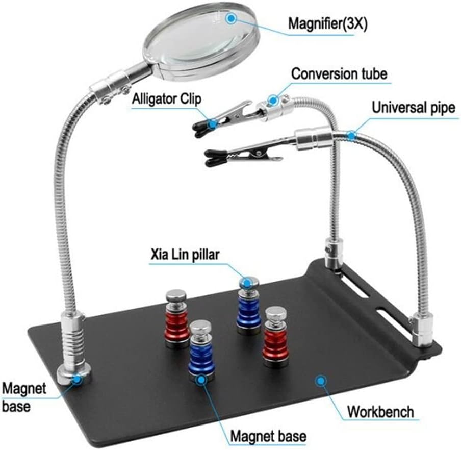 Magnetic PCB Board Fixed Clip Soldering Third Hand 3X Magnifier Iron Holder Repair Tools