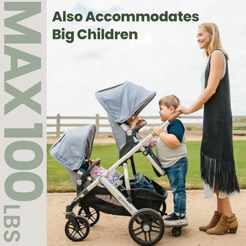 Image of Stroller Board for uppababy Piggyback Vista V2, Vista V3, Vista (Models 2015-2019), Same as uppababy Piggyback Ride-Along Board, Weight Capacity 80 Lbs, Standing Non-Skid Surface, Quick-Clip Links