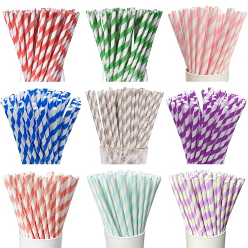 100 Pezzi Cannucce di Carta a Strisce Arcobaleno, Cannucce Carta Colorate, Cannucce di Carta Usa e Getta, Cannucce Decorative Multicolore per Compleanno, Matrimoni, Natale, Celebrazioni e Feste