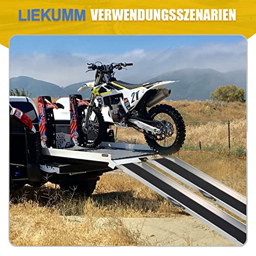 LIEKUMM 2X 150 cm Auffahrrampe, 600 kg Tragkraft Stahl Motorrad Rampe, Anti-rutsch Laderampe für Motorrad, Elektromotorrad, ATV, Werkstatt, Lager, Auffahrrampe für Anhänger, Garage