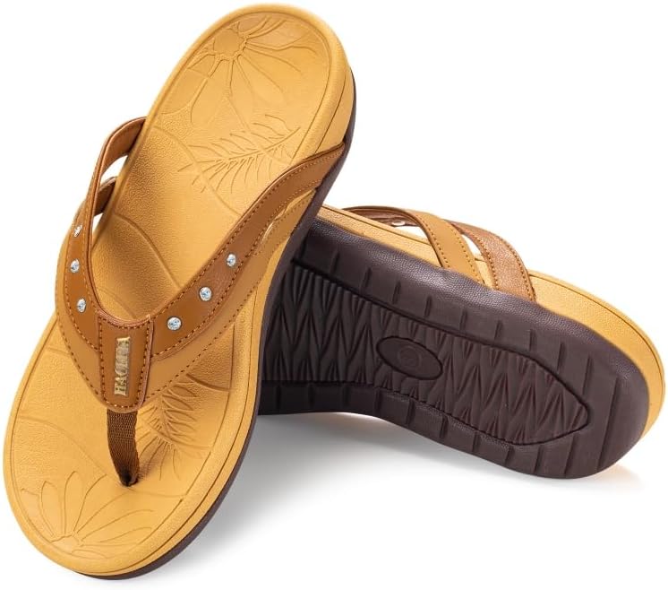 HAOLIRA Womens Arch Support Dressy Flip Flops Comfortable Orthotic Slippers for Plantar Fasciitis Thong Sandals Walking Indoor Outdoor Summer Beach (Brown 42/US 10) - Image 2