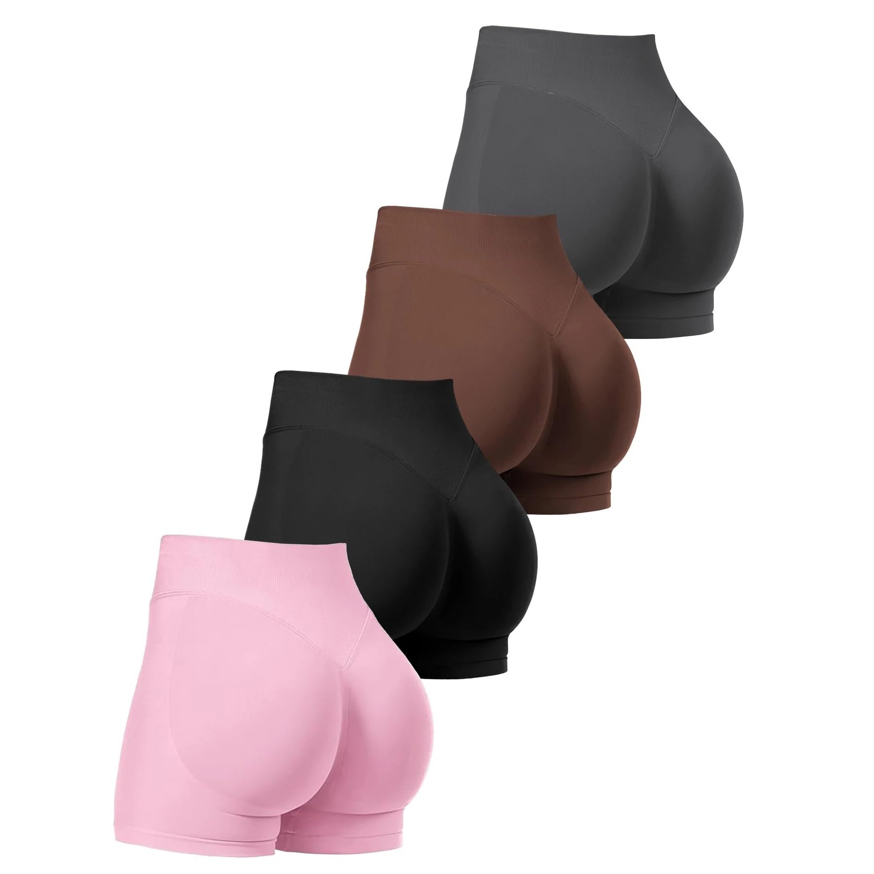 Short Sport Femme Short d'entraînement 4 pièces for Femme, Taille Haute, sans Coutures, Effet froissé, for Le Yoga et la Gym(S)