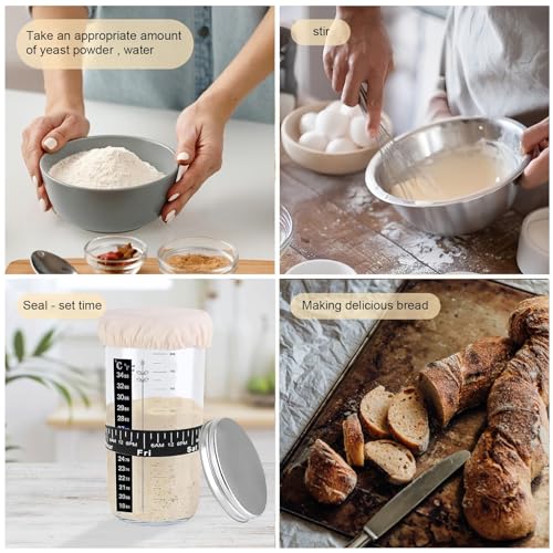 Tarros de masa madre de 1000 ml con tapa de aluminio y raspador de silicona 6
