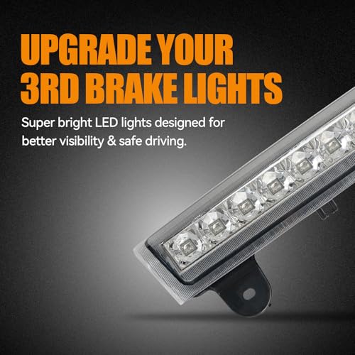 Image of Third 3rd Brake Light, LED High Mount Stop Light Replacement for 2000 2001 2002 2003 2004 2005 2006 Chevy Tahoe Suburban /GMC Yukon XL Denali, Rear Center Cab Roof Tail Lamp (Chrome)