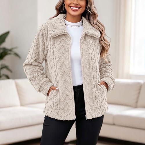 Cethrio Checkered Sherpa Jacket Sherpa Jacket Women Collared Full Zip Fleece Jackets Winter Fuzzy Outwear Fall Outfits 2026 Chaquetas De Mujer Elegantes Plus Size Capsule Wardrobe - image 2