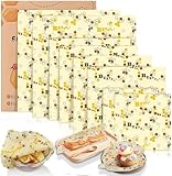 ZPQAODI Envoltorios Cera De Abeja, Envolturas De Alimentos Almacenar Alimento, Envoltorio Cera de Abeja Reutilizable para sandwiches,queso, frutas, verduras y pan (8Pcs, Abejas)