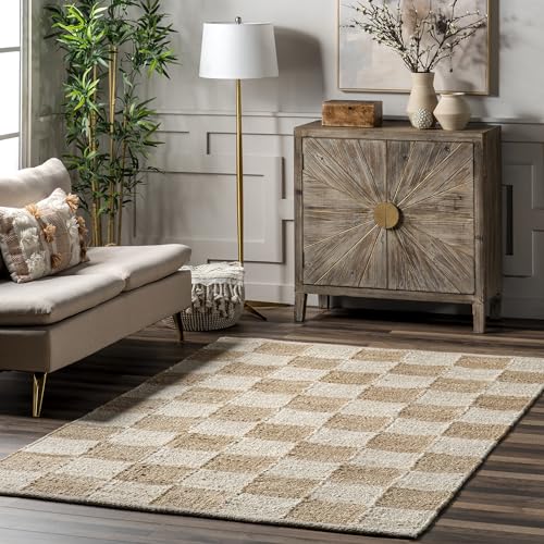 Nuloom Christana Ivory, 5' x 8', Handmade, Jute & Cotton, Soft and Textured, High Traffic, Stain Resistant, Easy Clean, Durable Area Rug for Bedroom, Living Room, Dining Space, Den, Foyer