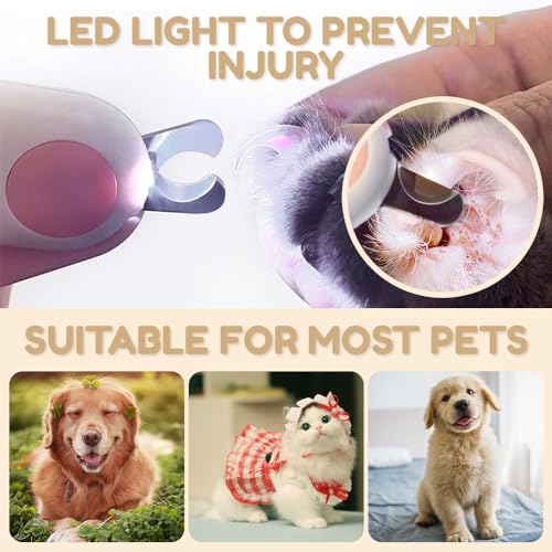 2024 New LED Pet Nail Clipper, Cat Claw Trimmer with Ultra Bright LED Light for cat claw clippers, Cat Nail Clippers Accurate Cutting Grooming Tool for Indoor Cats Dog Rabbit Small Animals (Pink)