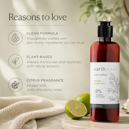 Image of Kimirica Earth Persian Lime Moisturizing Scented Body Lotion,Non-greasy 100% Vegan & Paraben Free Non- Sticky Daily Moisturization for All Skin Type For Men & Women | 290ml