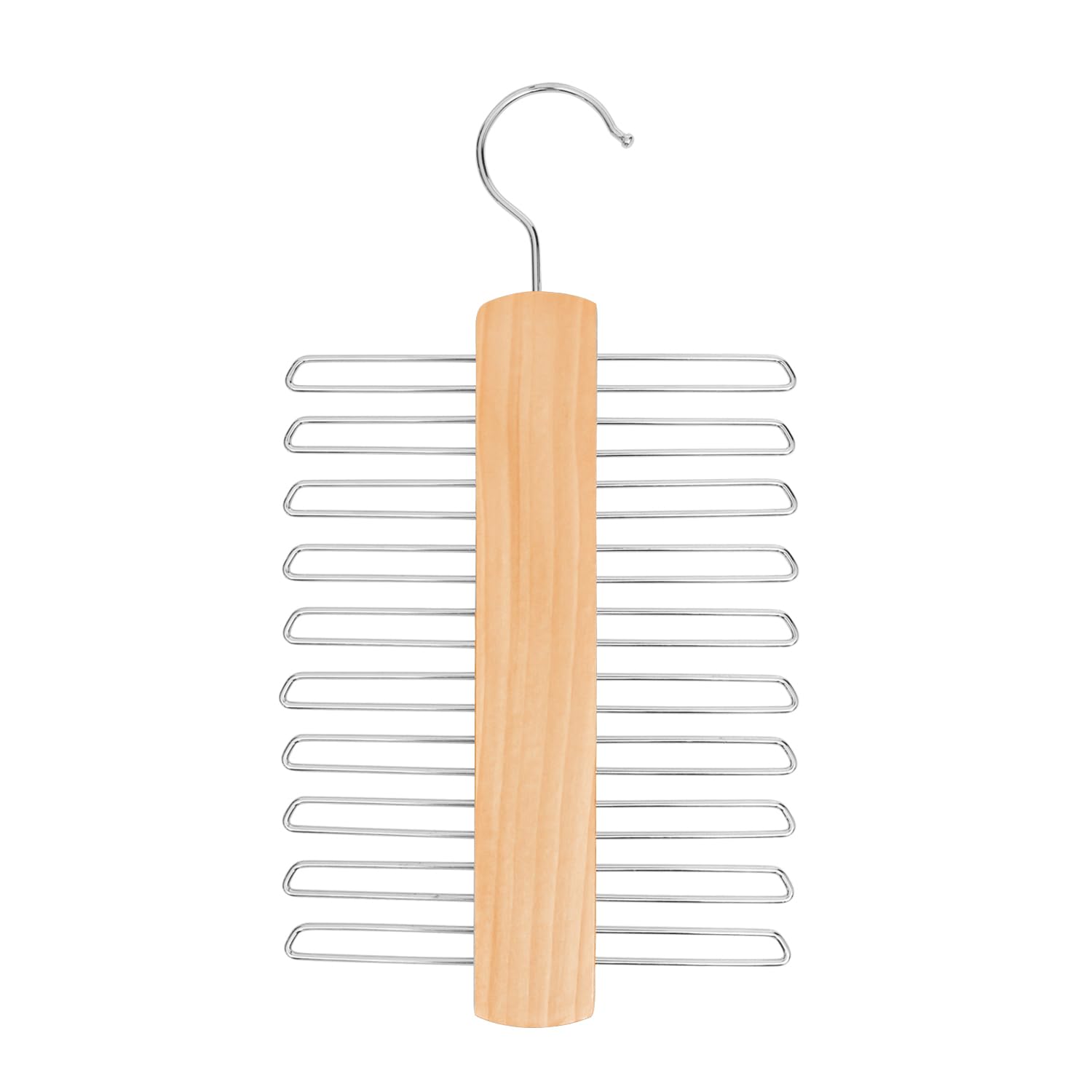 Besto Men's Wooden Tie Hanger For Wardrobe | Tie Organiser For With 20 Non-Slip Chrome Bars | Stylish Tie Rack Holder With 360° Swivel Hook For Sophisticated Tie Storage