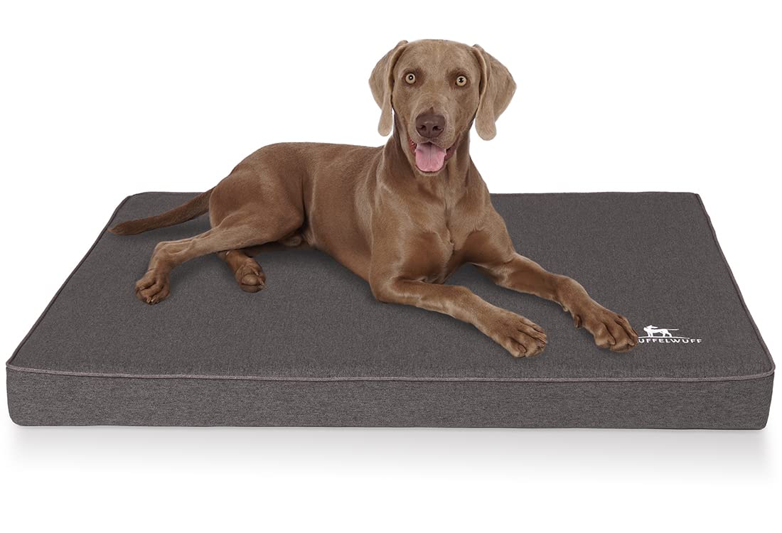 Knuffelwuff Orthopädische Hundematte Nantucket aus Velours mit Handwebcharakter XL 100 x 70cm Anthrazit - Abnehmbarer Bezug - waschbar - für große, mittelgroße und kleine Hunde