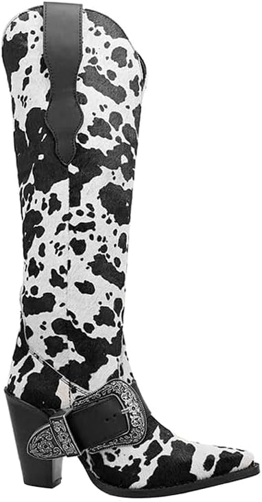 Dingo Womens Spur Crazy Leather Casual Boots Over the Knee Mid Heel 2-3" - Black, White