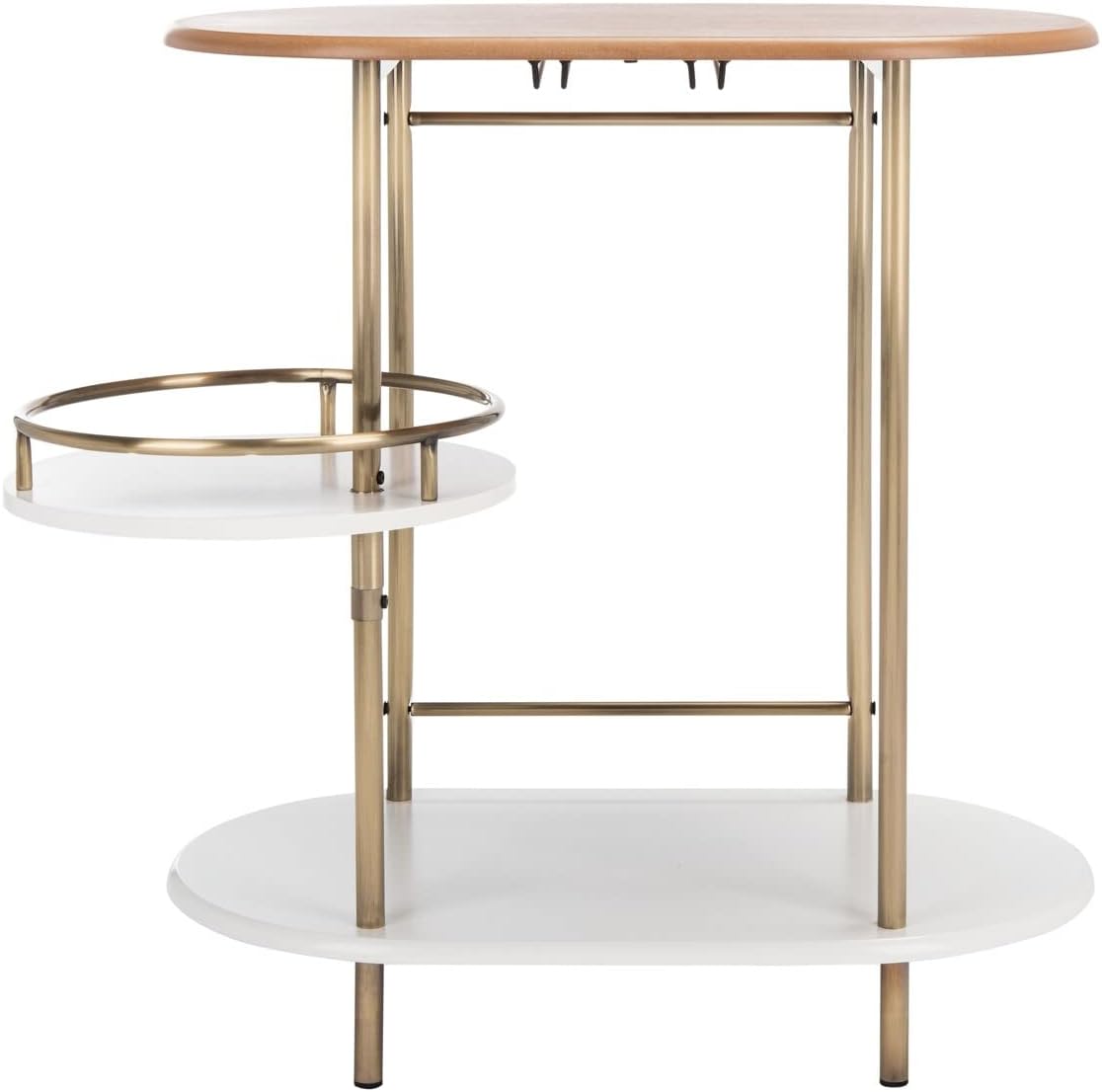 SAFAVIEH Home Collection Iva Light Walnut/Gold 3-Tier Swivel Stemware Rack Bar Table