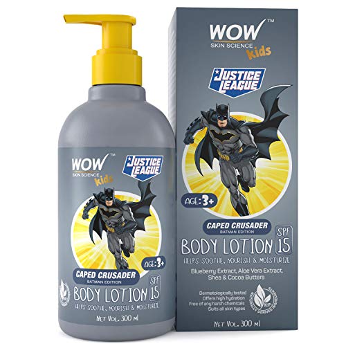 Image of WOW Skin Science Kids Body Lotion - SPF 15 - Caped Crusader Batman Edition - No Parabens, Color, Mineral Oil, Silicones & PEG, 300 ml